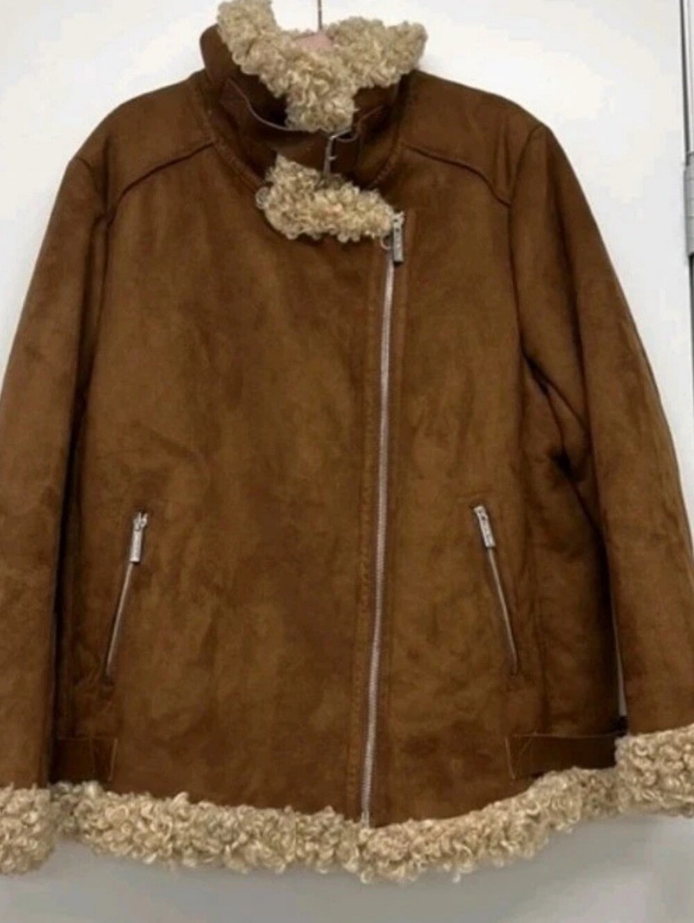 Michael Kors Faux Fur & Suede Asymmetric Jacket sz M Penny Lane